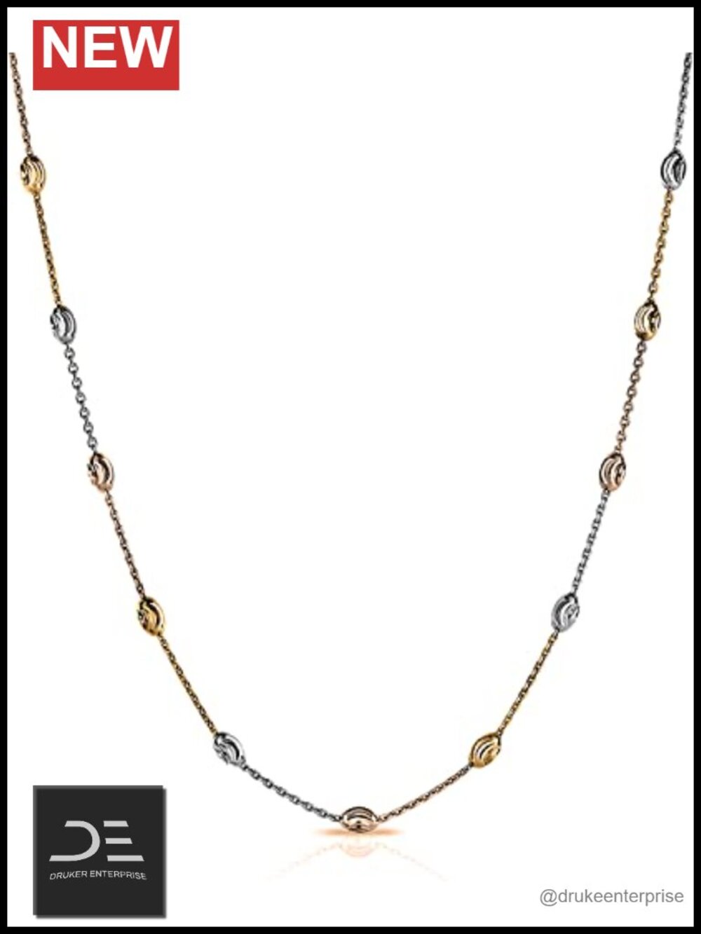 18K Gold Plated Over 925 Sterling Silver Oval Moon Bead Necklace
